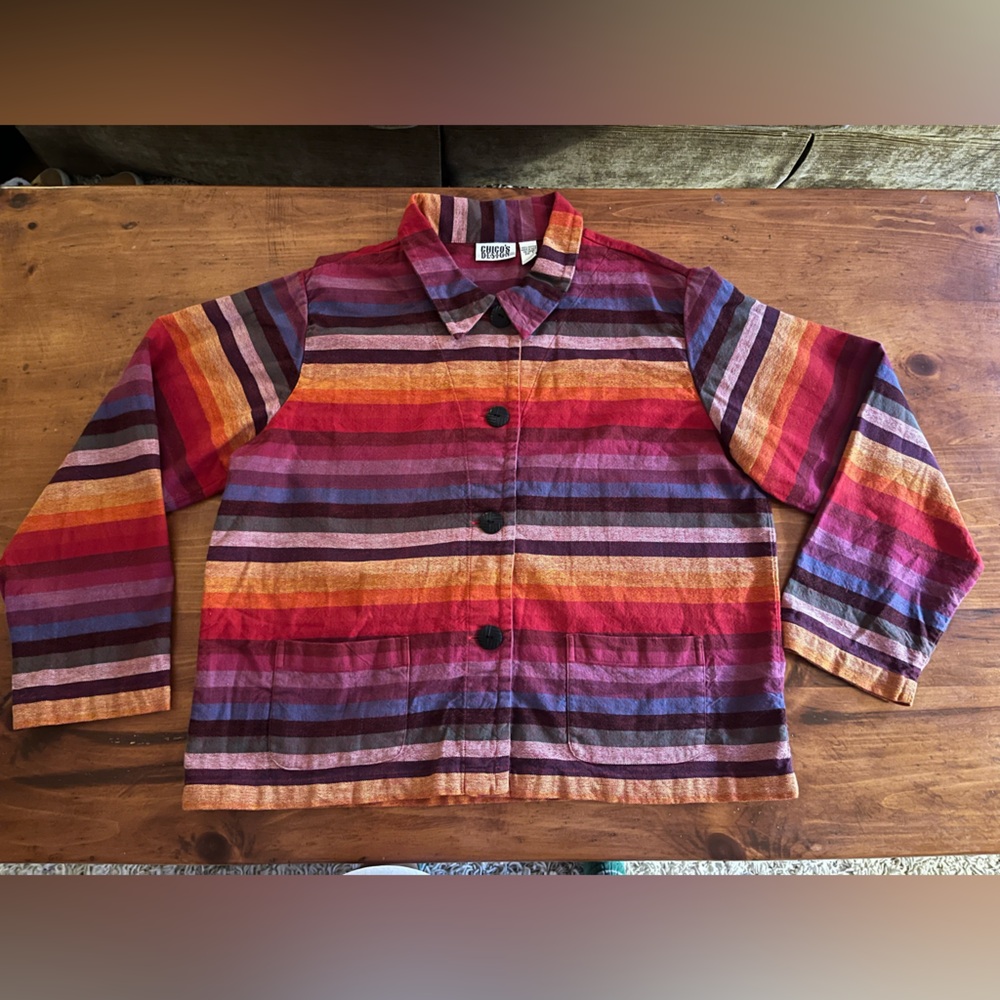 Chico’s Rainbow Striped Button-Up Jacket